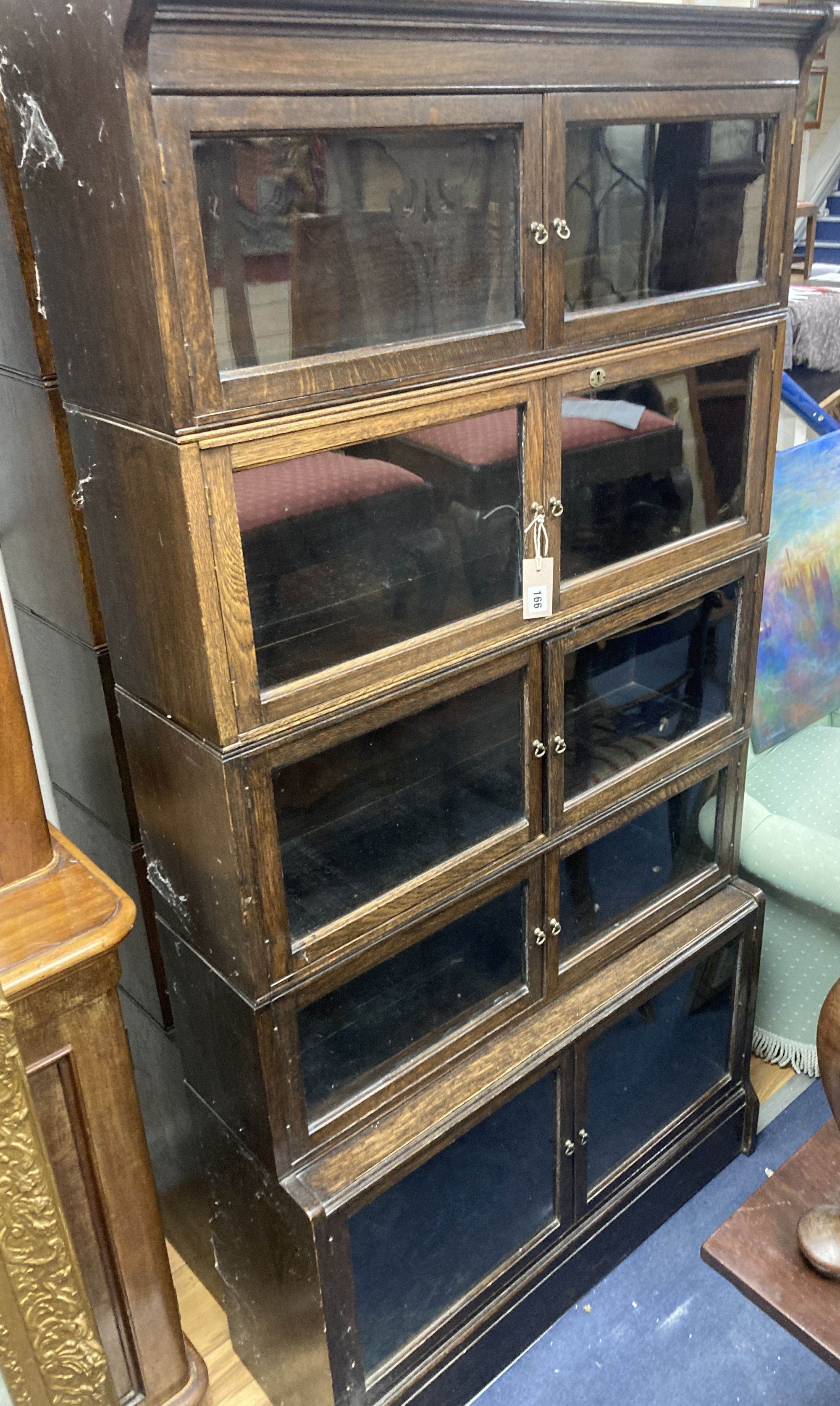 A pair of Globe Wernicke style oak five sectional bookcases, length 88cm, depth 32cm, height 178cm